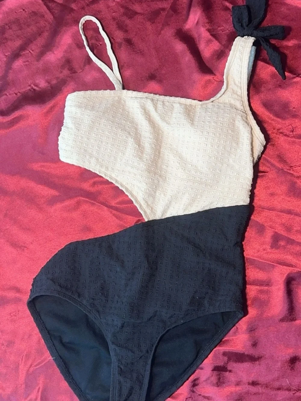 GB girls Two-Tone Cream and Black One-Piece Swimsuit
